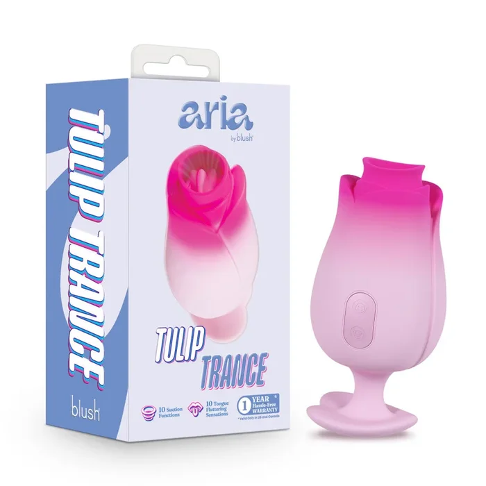 ARIA® By Blush® | Tulip Trance Silicone Personal Massager with Suction & Tongue-Fluttering Sensations – Pink
