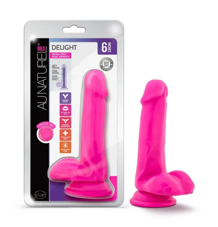 Au Naturel Bold By Blush® | Delight Realistic Pink 6.5-Inch Long Dildo With Balls & Suction Cup Base