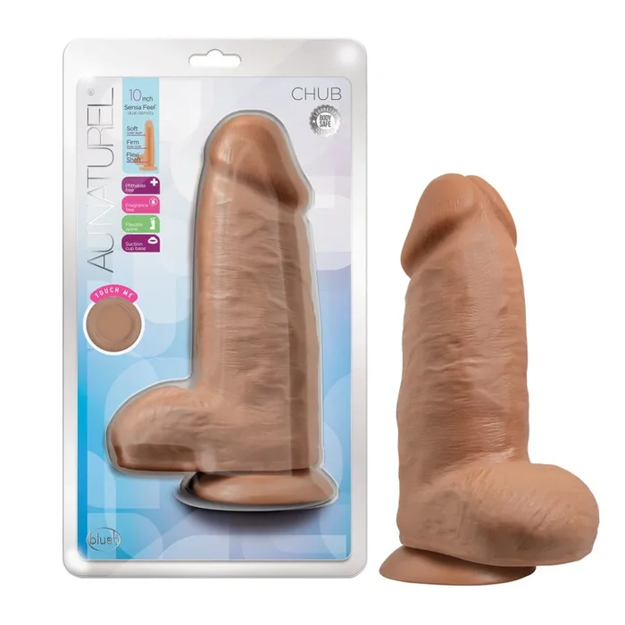 Au Naturel By Blush® | Chub Realistic Mocha 10-Inch Long Dildo With Balls & Suction Cup Base