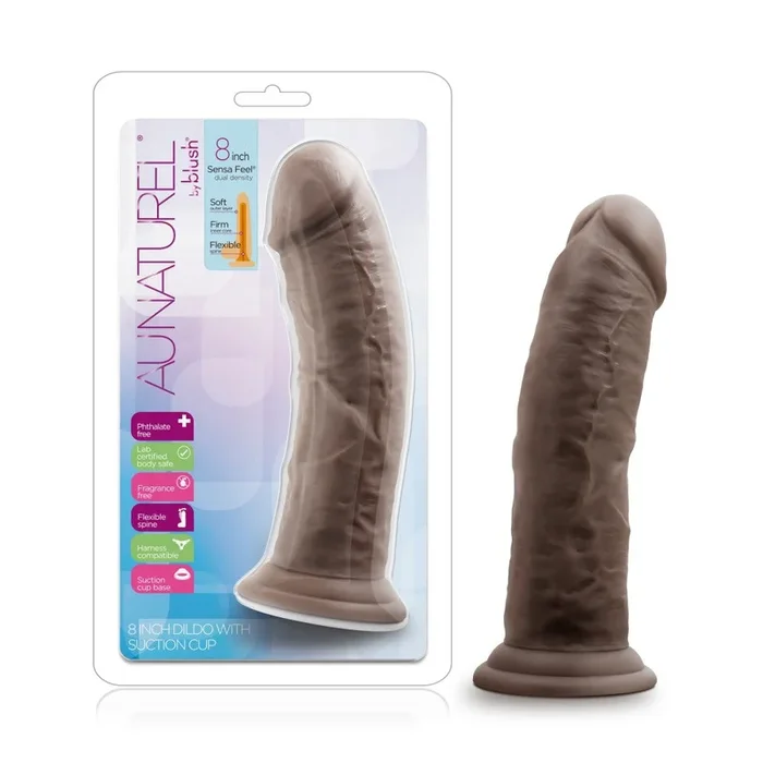Au Naturel By Blush® | Realistic Chocolate 8-Inch Long Dildo With Suction Cup Base