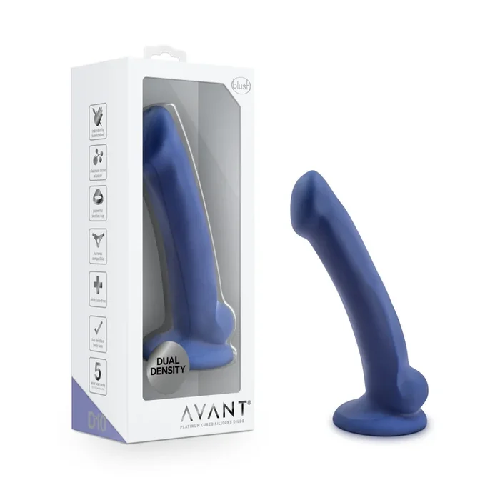 Avant By Blush® | Ergo Mini Indigo D10: Artisan 7 Inch Thin Dildo with Suction Cup Base – Elegantly Made with Smooth Ultrasilk® Purio™ Silicone
