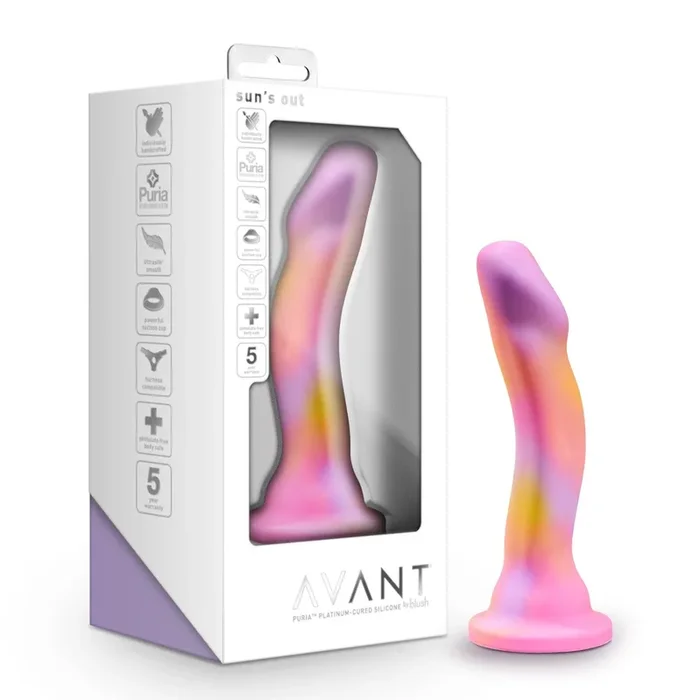 Avant By Blush® | Sun’s Out Pink: Artisan 7 Inch Curved P-Spot / G-Spot Dildo with Suction Cup Base – Elegantly Made with Smooth Ultrasilk® Purio™ Silicone