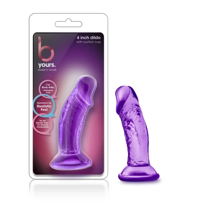 B Yours By Blush® | Sweet N’ Small Realistic Purple 4.5-Inch Long Dildo With Suction Cup Base