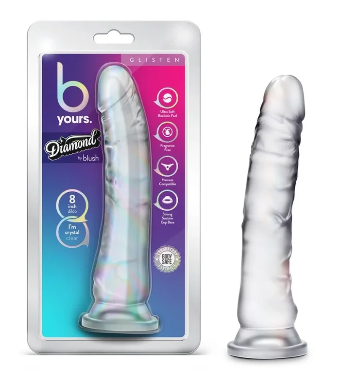 B Yours Diamond By Blush® | Glisten Realistic G-Spot Clear 8.75-Inch Long Dildo With Suction Cup Base