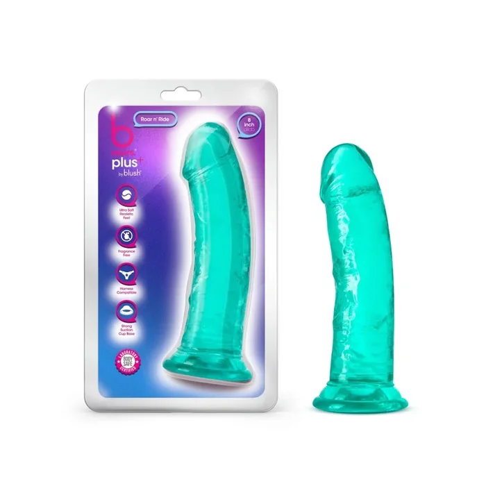B Yours Plus By Blush® | Roar N’ Ride Realistic Teal 8-Inch Long Dildo With Suction Cup Base