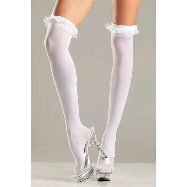 Be Wicked Sheer Lace Thigh High With Garter Lace Ruffle Top