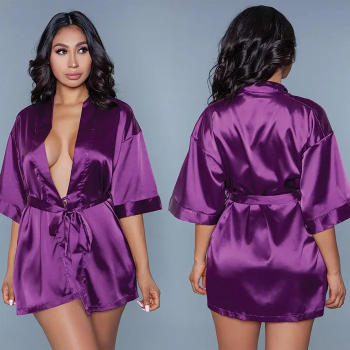 BeWicked Satin Robe-Purple Medium