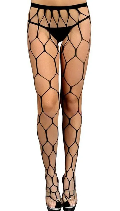 Black Hexagon Net Pantyhose – One Size Fits Most