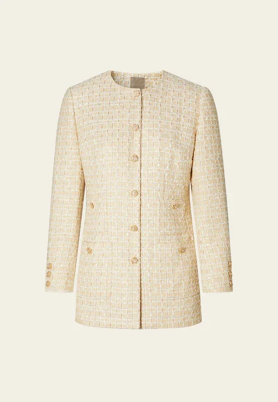 Checked Tweed Patch-pocket Long Jacket