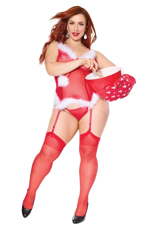 Coquette – 2618X – Marabou Top & G-String – Red – OSXL