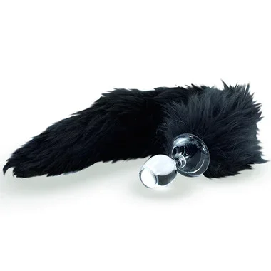 Crystal Delights Minx Glass Butt Plug Faux Fur Tail Black Fox