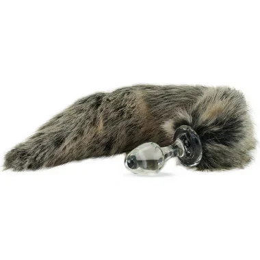 Crystal Delights Minx Glass Butt Plug Faux Fur Tail Grey Wolf