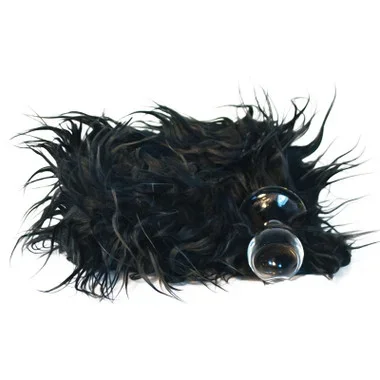 Crystal Delights Minx Glass Butt Plug Faux Fur Tail Mongolian Black
