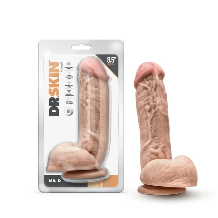 Dr. Skin By Blush® | Mr. D 8.5 Inch Long Dildo with Suction Cup & Balls Beige