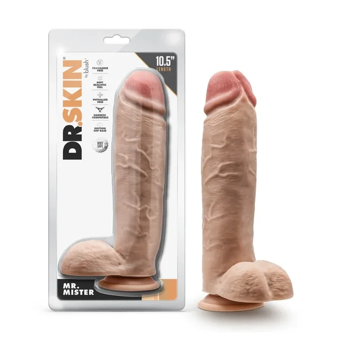 Dr. Skin By Blush® | Mr. Mister 10.5 Inch Long Dildo with Suction Cup & Balls Beige