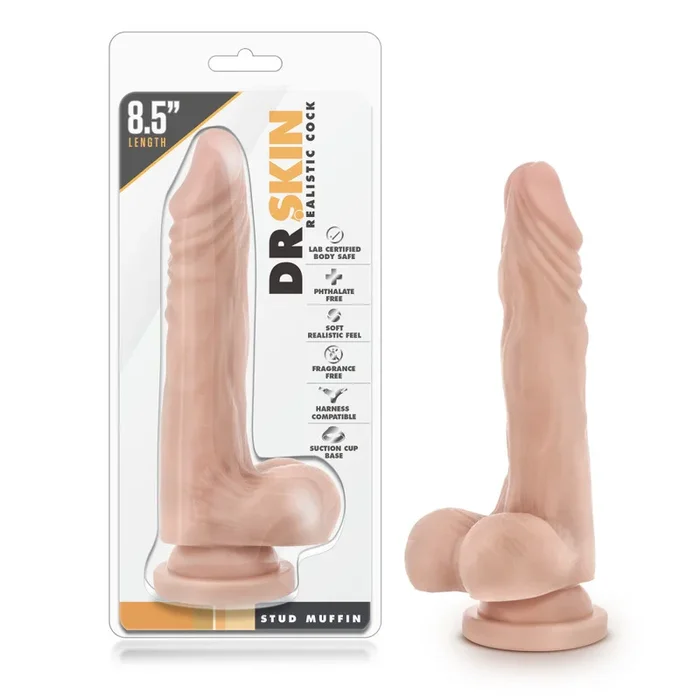 Dr. Skin By Blush® | Realistic Cock Realistic Beige 8.5-Inch Long Dildo With Balls & Suction Cup Base