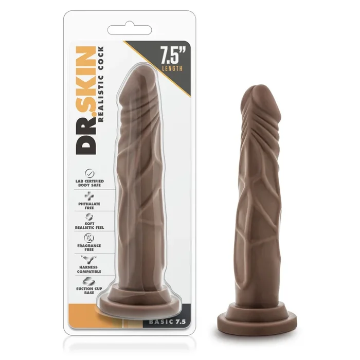 Dr. Skin By Blush® | Realistic Cock Realistic Chocolate 7.5-Inch Long Dildo With Suction Cup Base