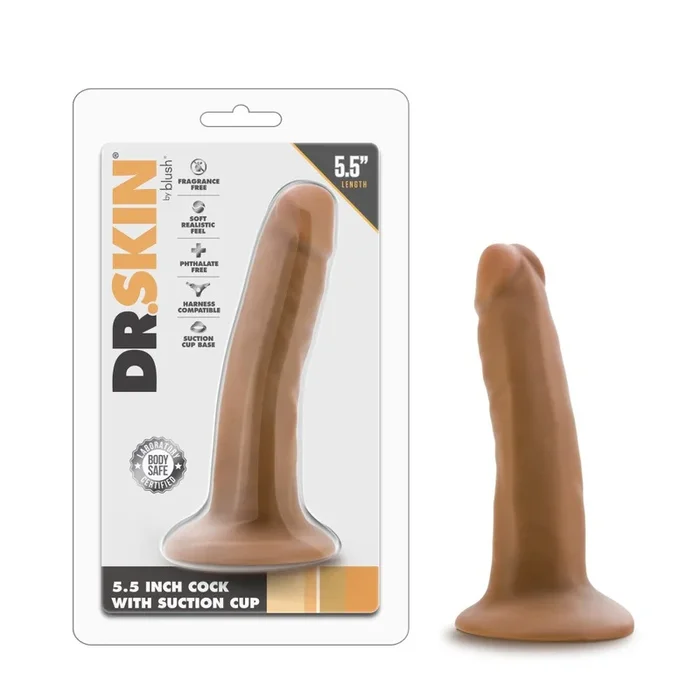 Dr. Skin By Blush® | Realistic Mocha 5.5-Inch Long Dildo With Suction Cup Base