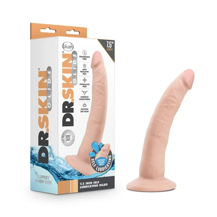 Dr. Skin Glide By Blush® | Realistic Vanilla 7.5-Inch Long Self-Lubricating Dildo With Suction Cup Base