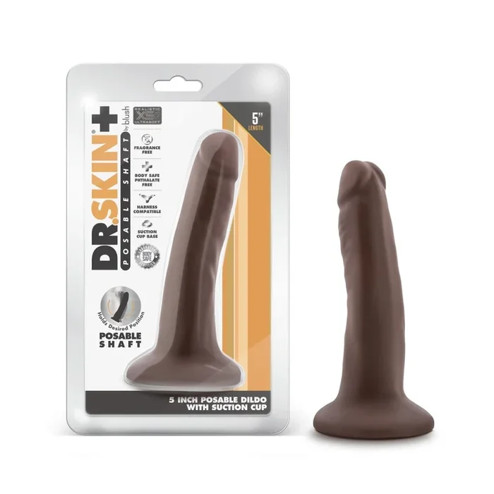 Dr. Skin Plus By Blush® | Realistic Chocolate 5.5-Inch Long Soft Yet Erect & Posable Dildo With Suction Cup Base