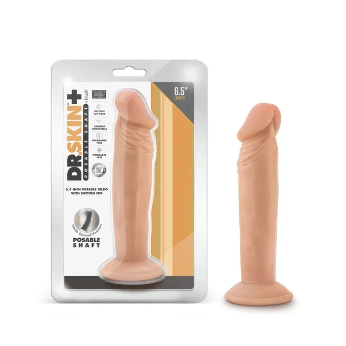 Dr. Skin Plus By Blush® | Realistic Vanilla 6.5-Inch Long Soft Yet Erect & Posable Dildo With Suction Cup Base