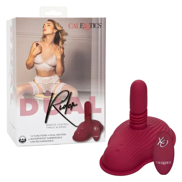 Dual Rider Rechargeable Silicone Remote Control Thrust & Grind Massager – Red