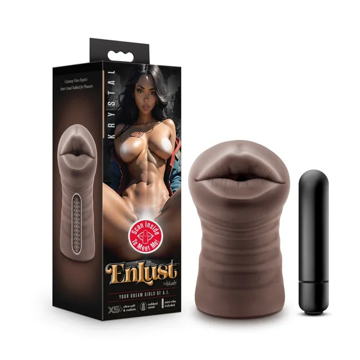 Enlust By Blush® | Krystal Vibrating AI Male Masturbator Tight & Nubbed Canal With Vibrating Bullet – Made With X5® Plus Ultra Soft Realistic Feel – Brown