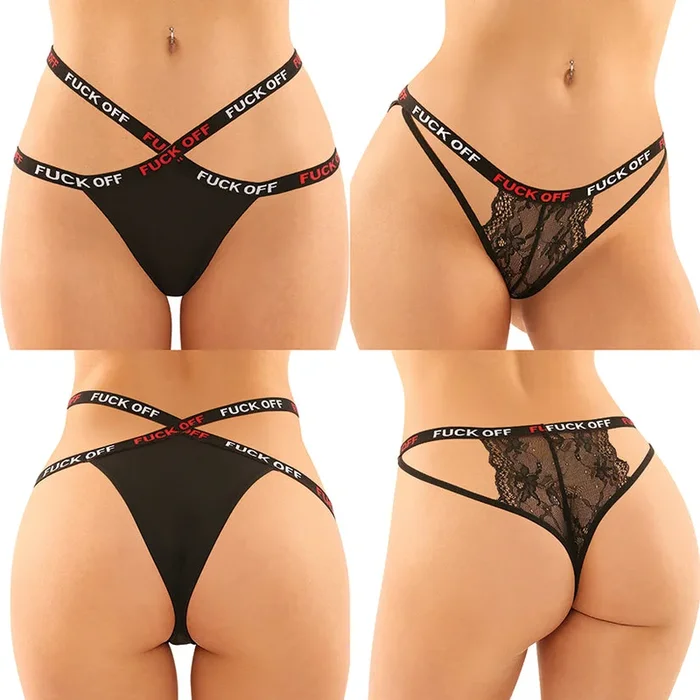 Fantasy Lingerie 2PK Fuckoff Cage Panty & Thong-Black S/M