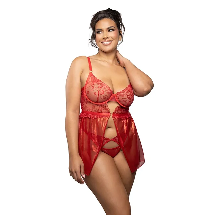 Fantasy Lingerie Radiance Ruby Babydoll with Underwire Cups, Cut-Out Back Detail & Panty 1XL/2XL