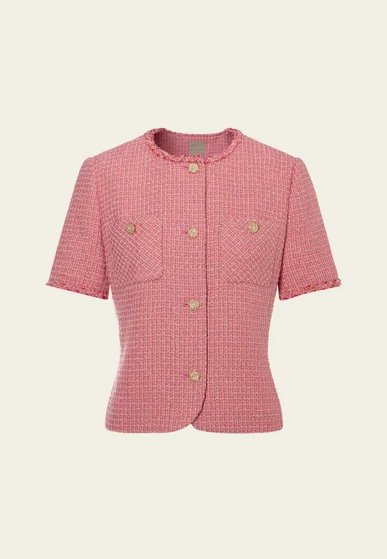 Frayed-trim Lurex-detail Cropped Tweed Jacket