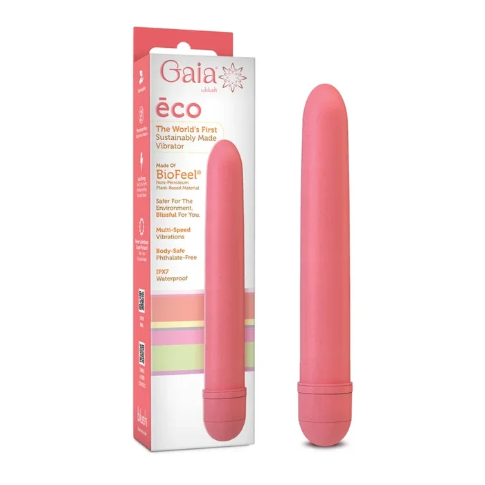 Gaia® By Blush® | Eco: Plant-Based 7″ Slim Multispeed Vibrator in Coral – Made from Sustainable BioFeel™