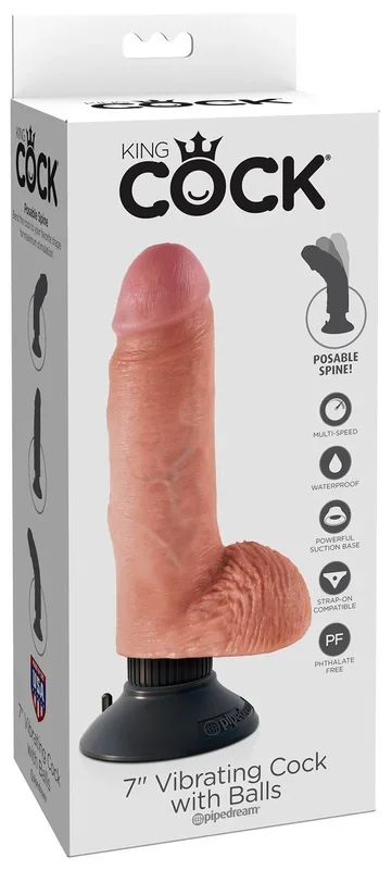 King Cock 7 in. Vibrating Cock with Balls Flesh