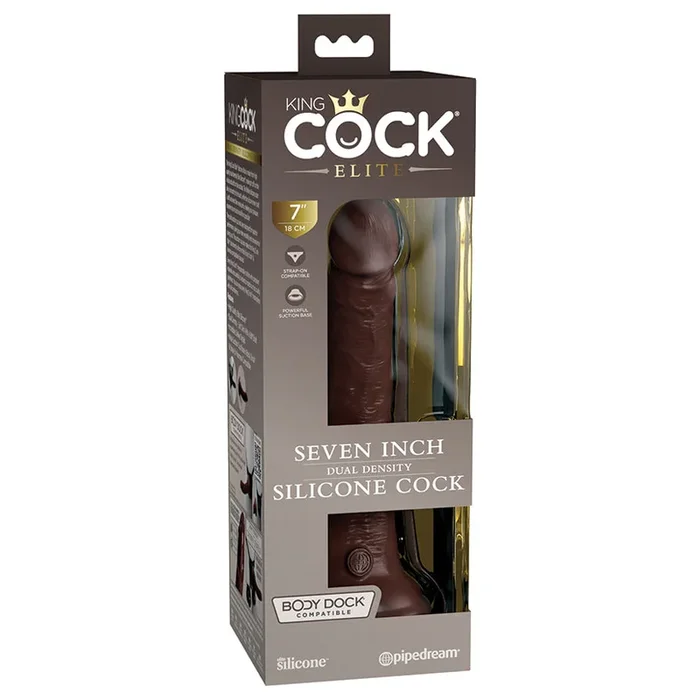King Cock Elite Dual Density Silicone Cock-Brown 7″
