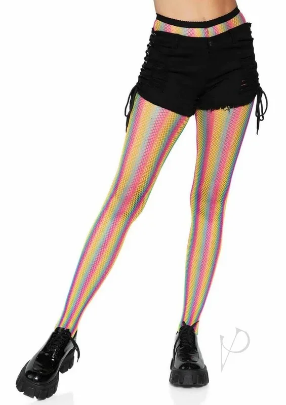 Leg Avenue Neon Rainbow Striped Fishnet Pantyhose OS