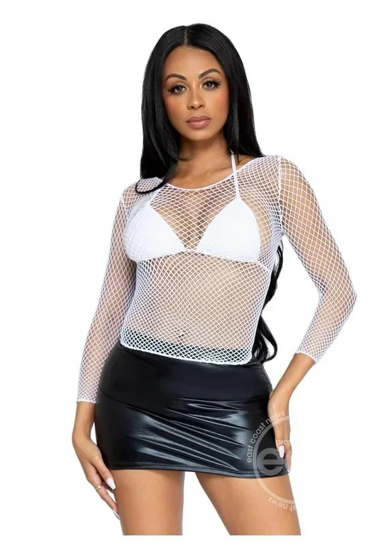 Leg Avenue Spandex Long Sleeved Industrial Net shirt – O/S – White