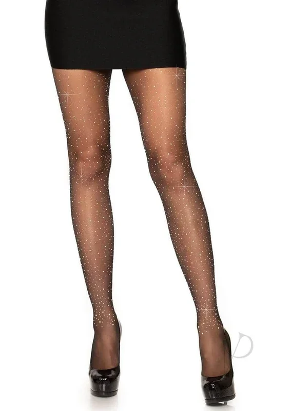 Leg Avenue Spandex Sheer Rhinestone Pantyhose OS Black