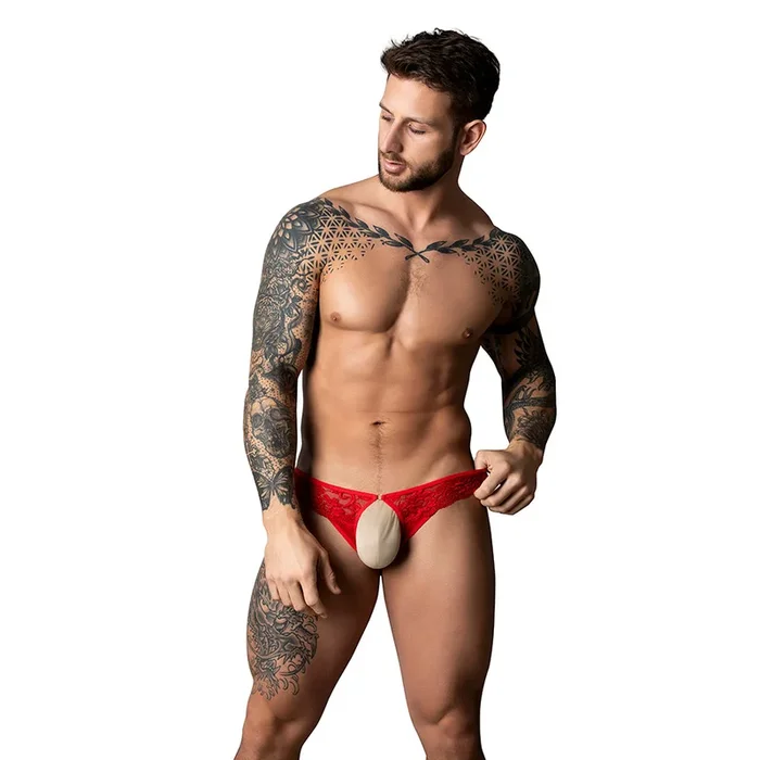 Male Power The Ultimate Duo CRC Open Ring Thong & Cobalt Cock Ring Red L/XL