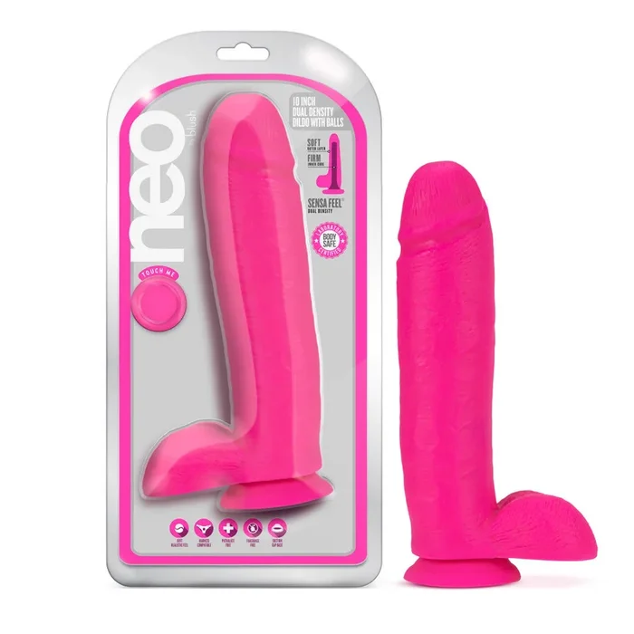 Neo By Blush® | Realistic Neon Pink 10.5-Inch Long Dildo With Balls & Suction Cup Base