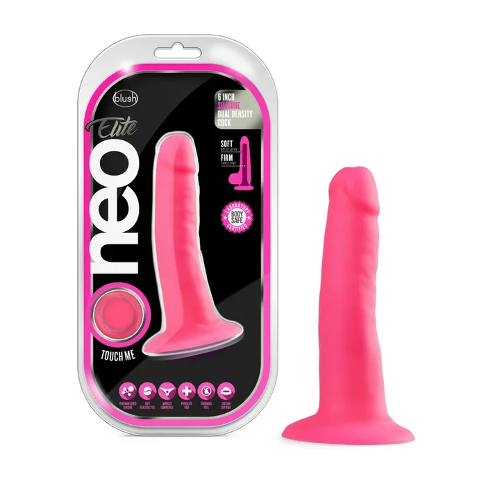 Neo Elite By Blush® | Neon Pink: 5.5-Inch Long Dildo – Made with Purio™ Silicone & SensaFeel® Dual Density Realistic Technology