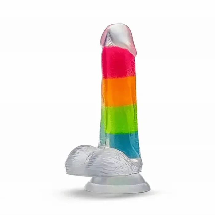 Neo Elite Glow in the Dark Rainbow Rave 6.5″ Silicone Dual Density Dildo Multicolored