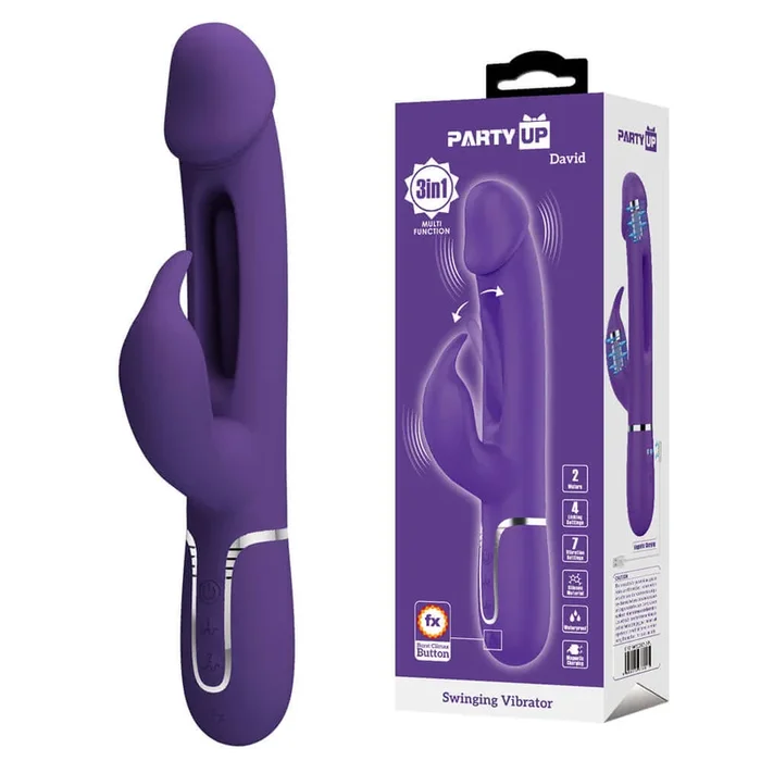 Party Up DAVID Swinging Vibe – Purple – Purple 23.2 cm USB Rechargeable Rabbit Vibrator with Fl