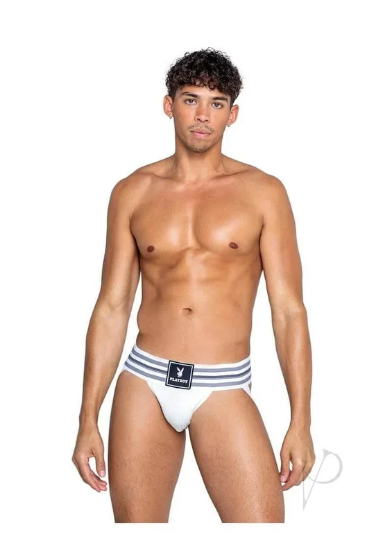 Playboy Mens Locker Room Classic Jock Small White