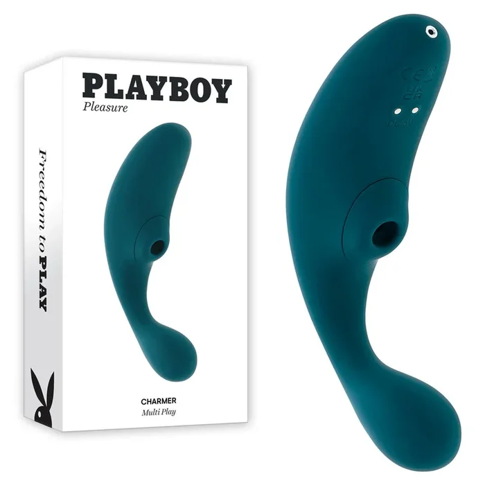 Playboy Pleasure CHARMER – Blue USB Rechargeable Vibrator with Clitoral Suction
