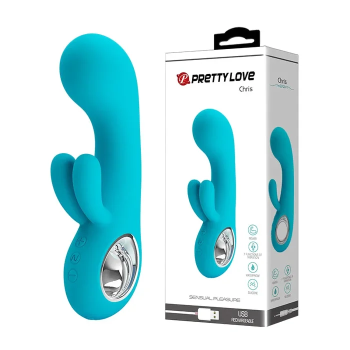 Pretty Love Chris – Silicone Rechargeable Rabbit 7 Functions Blue