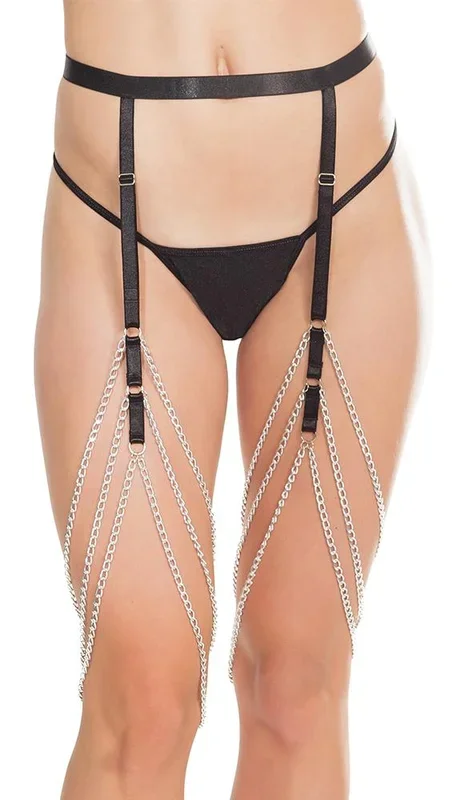 Silver & Black Chain Garter Belt
