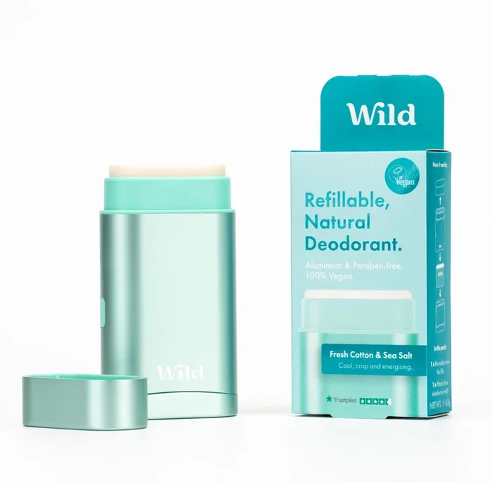 Wild Natural Deodorant Fresh Cotton & Sea Salt Refillable Deodorant Starter Pack