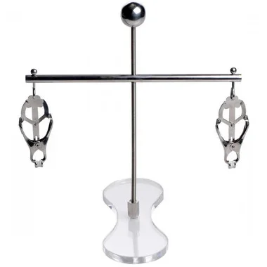XR Brands Master Series The Tower of Pain Stainless Steel Clover Clamp Nipple Stretcher