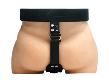 XR Brands Strict Leather Adjustable Male Leather Butt Plug Harness with Penis Ring