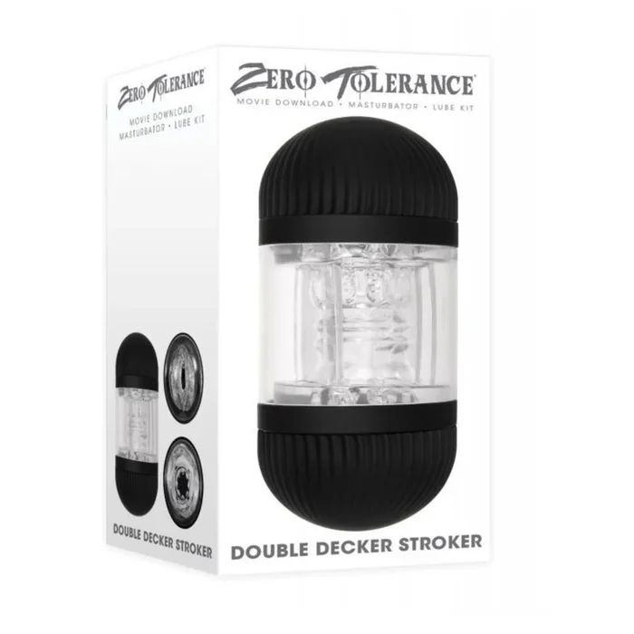 Zero Tolerance Double Decker Stroker – Dual-Ended Textured Masturbator (Black/Clear)
