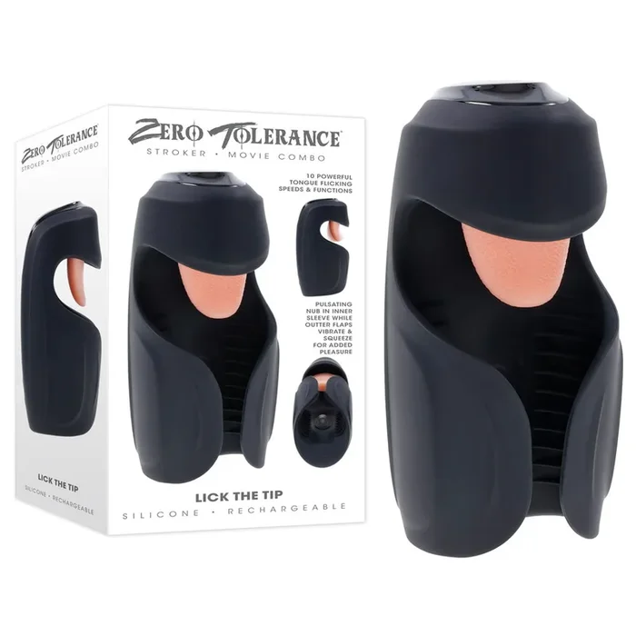 Zero Tolerance LICK THE TIP – Black USB Rechargeable Vibrating & Flicking Masturbator